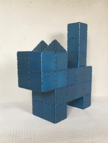 Sculpture intitulée "KITTEN POOCKIE Blue…" par Xaro, Œuvre d'art originale, Métaux