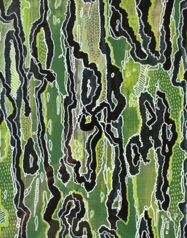 Painting titled "GRAPHIC BARK 10" by Xaro, Original Artwork, Acrylic Mounted on Wood Panel