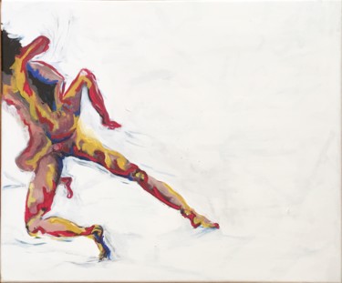 Peinture intitulée "couple sur draps bl…" par Xavier Trobel, Œuvre d'art originale, Acrylique