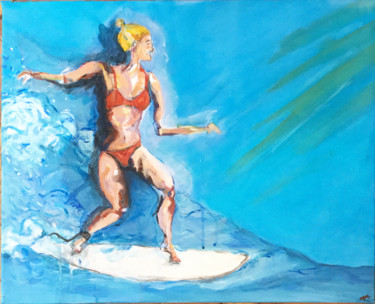 Peinture intitulée "Surfeuse" par Xavier Trobel, Œuvre d'art originale, Acrylique Monté sur Châssis en bois