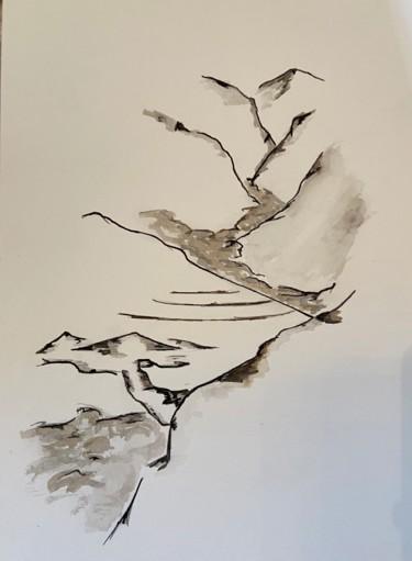 Disegno intitolato "Un arbre dans les m…" da Xavier Trobel, Opera d'arte originale, Inchiostro