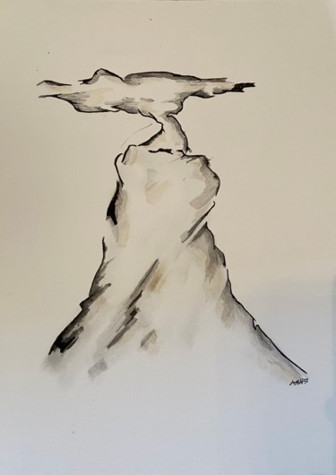 Dessin intitulée "Un arbre au sommet…" par Xavier Trobel, Œuvre d'art originale, Encre