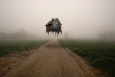 Digital Arts titled "House in the sky" by Xavier Wttrwulghe, Original Artwork, Photo Montage Mounted on Aluminium