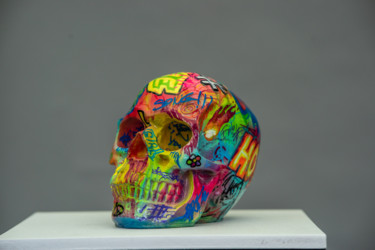 Скульптура под названием "Skull Street Art" - Xavier Wttrwulghe, Подлинное произведение искусства, Смола