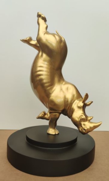 Sculpture titled "Le Rhino danseur" by Xavier Wttrwulghe, Original Artwork, Resin