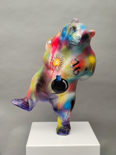 Sculpture intitulée "L'ours joyeux big" par Xavier Wttrwulghe, Œuvre d'art originale, Résine