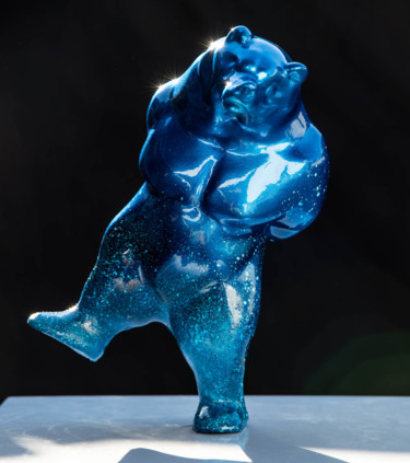 Sculpture intitulée "L'ours joyeux Splas…" par Xavier Wttrwulghe, Œuvre d'art originale, Résine