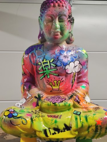 Escultura titulada "Buddha Street Art" por Xavier Wttrwulghe, Obra de arte original, Resina