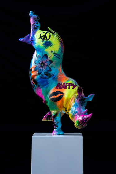 Sculpture titled "Le Rhino danseur Hi…" by Xavier Wttrwulghe, Original Artwork, Resin