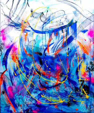 제목이 "Moyen Bleu"인 미술작품 Xavier Wttrwulghe로, 원작, 아크릴 나무 들것 프레임에 장착됨