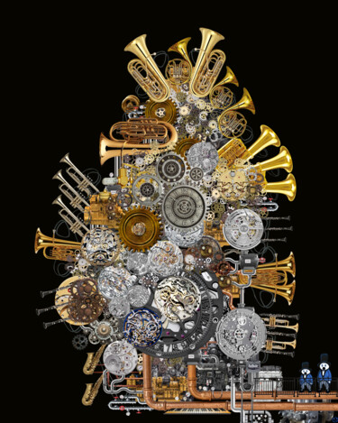 Arte digitale intitolato "ENGRENAGE" da Xavier Cocheton, Opera d'arte originale, Collage digitale