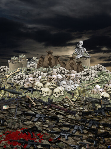 Digital Arts titled "BLOODY WAR" by Xavier Cocheton, Original Artwork, Digital Collage