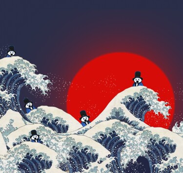 Digital Arts titled "RED SUN BLUE WAVES" by Xavier Cocheton, Original Artwork, Digital Collage