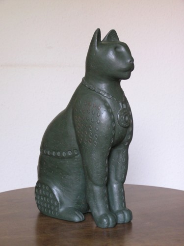 Sculpture titled "Egyptian cat" by Xavier Jarry-Lacombe, Original Artwork, Terra cotta