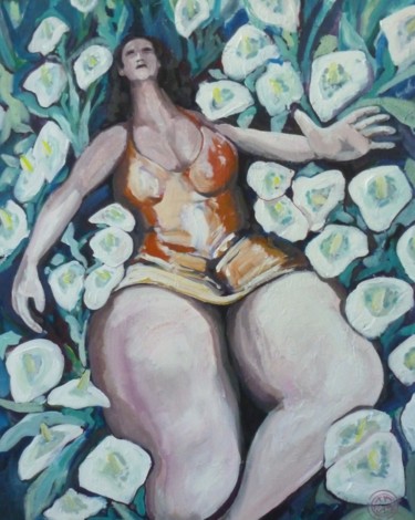 Peinture intitulée "dans les fleurs" par Xavier Marchand, Œuvre d'art originale, Acrylique