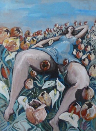 Painting titled "bain de fleurs" by Xavier Marchand, Original Artwork, Acrylic