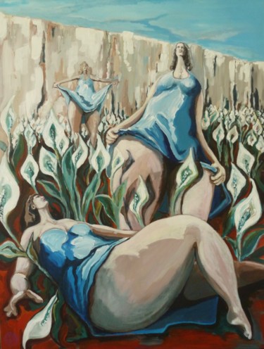 Painting titled "les trois bleus" by Xavier Marchand, Original Artwork, Acrylic
