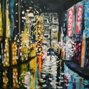 Peinture intitulée "Nuit sous la pluie" par Xc.Painting, Œuvre d'art originale, Acrylique
