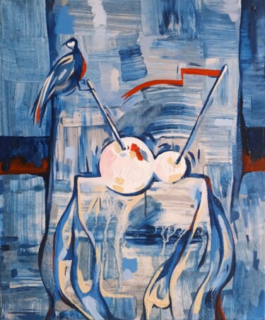 Painting titled "Blue bird" by Xenia Denisova, Original Artwork, Oil