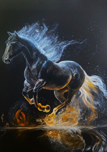 Картина под названием "Of water and fire" - Xenia Lazareva, Подлинное произведение искусства, Акрил Установлен на Деревянная…