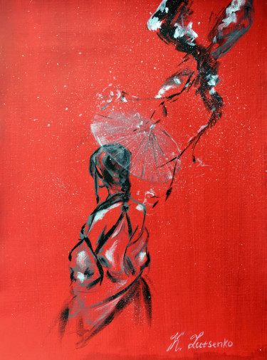 Картина под названием "RED WINTER - minima…" - Ksenia Lutsenko, Подлинное произведение искусства, Акрил