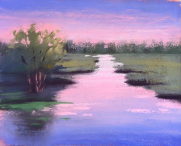 Desenho intitulada "PINK SUNSET - lands…" por Ksenia Lutsenko, Obras de arte originais, Pastel