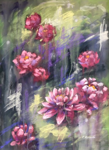 Disegno intitolato "“Waterlilies” - flo…" da Ksenia Lutsenko, Opera d'arte originale, Pastello