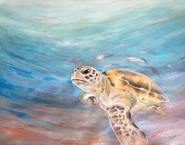 Malarstwo zatytułowany „TURTLE SWING - sea…” autorstwa Ksenia Lutsenko, Oryginalna praca, Akwarela