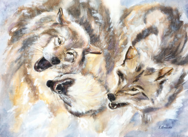 Malerei mit dem Titel "Pack of wolves - wi…" von Ksenia Lutsenko, Original-Kunstwerk, Aquarell