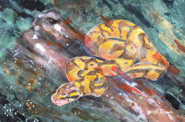 Painting titled "PATCHY - snake exot…" by Ksenia Lutsenko, Original Artwork, Watercolor