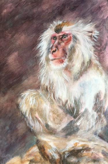 Pintura titulada "MONKEY GOD - realis…" por Ksenia Lutsenko, Obra de arte original, Acuarela