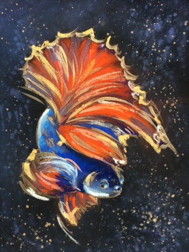 Pintura titulada "GOLD FISH - Siamese…" por Ksenia Lutsenko, Obra de arte original, Pastel