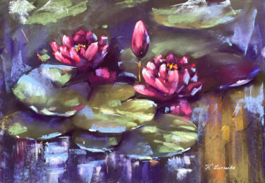 Dibujo titulada "Pond Lilies" por Ksenia Lutsenko, Obra de arte original, Pastel