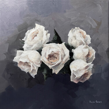 Painting titled "White roses" by Xenia Rozari, Original Artwork, Oil
