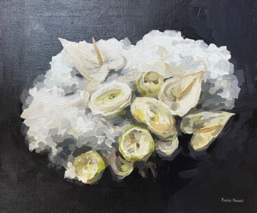Картина под названием "White bouquet on bl…" - Xenia Rozari, Подлинное произведение искусства, Акрил