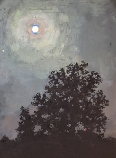 Painting titled "Moonlight" by Xeyale Bedelova, Original Artwork, Oil Mounted on Wood Panel