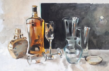Painting titled "still life with a b…" by Xeyale Bedelova, Original Artwork, Oil
