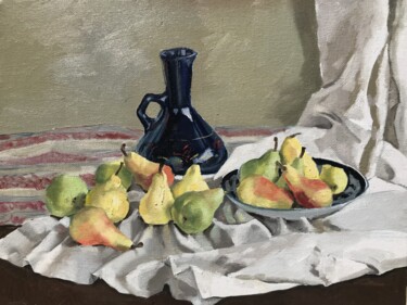 Painting titled "still life with pea…" by Xeyale Bedelova, Original Artwork, Oil