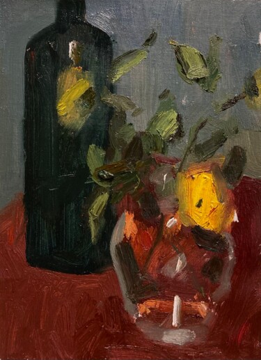 Painting titled "still life with a y…" by Xeyale Bedelova, Original Artwork, Oil