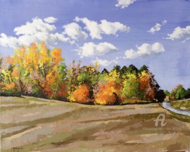 Painting titled "Champs d'automne" by Xi Chen, Original Artwork, Oil