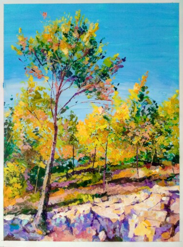 Painting titled "Les arbres de la Sa…" by Xi Chen, Original Artwork, Oil