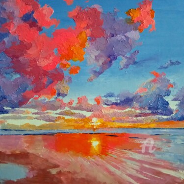 Malerei mit dem Titel "Cloudscape n°34" von Xi Chen, Original-Kunstwerk, Öl