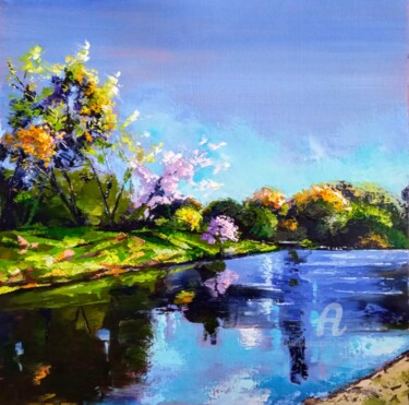 Painting titled "River" by Xi Chen, Original Artwork, Oil