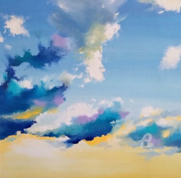 Schilderij getiteld "Cloudscape n°42" door Xi Chen, Origineel Kunstwerk, Olie