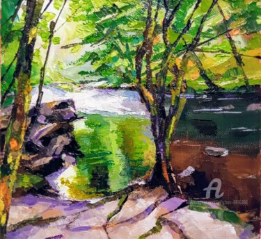 Painting titled "La petite rivière 2" by Xi Chen, Original Artwork, Oil