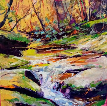 Painting titled "River and mountain" by Xi Chen, Original Artwork, Oil