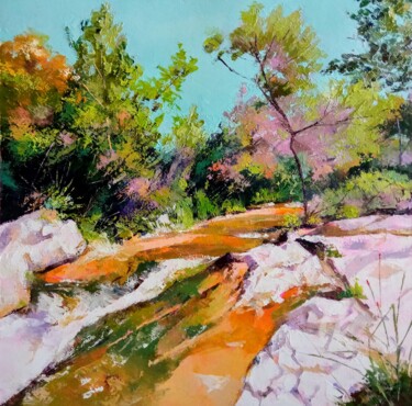 Painting titled "River in autumn" by Xi Chen, Original Artwork, Oil