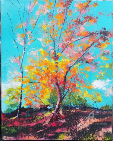 Painting titled "Fin d'automne" by Xi Chen, Original Artwork, Oil