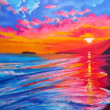 Painting titled "Sunset 2022" by Xi Chen, Original Artwork, Oil