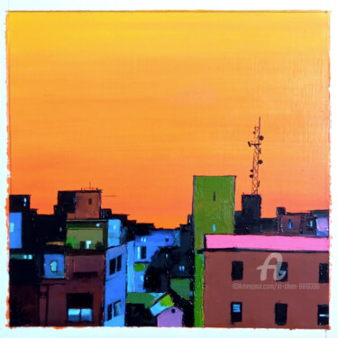Painting titled "The city before sun…" by Xi Chen, Original Artwork, Oil